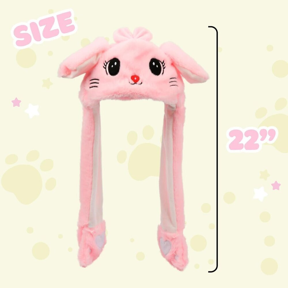 Kids Cat_pink Animal Hat with Ears Moving Jumping Pop Up Beating Plush Holiday - Picture 6 of 9